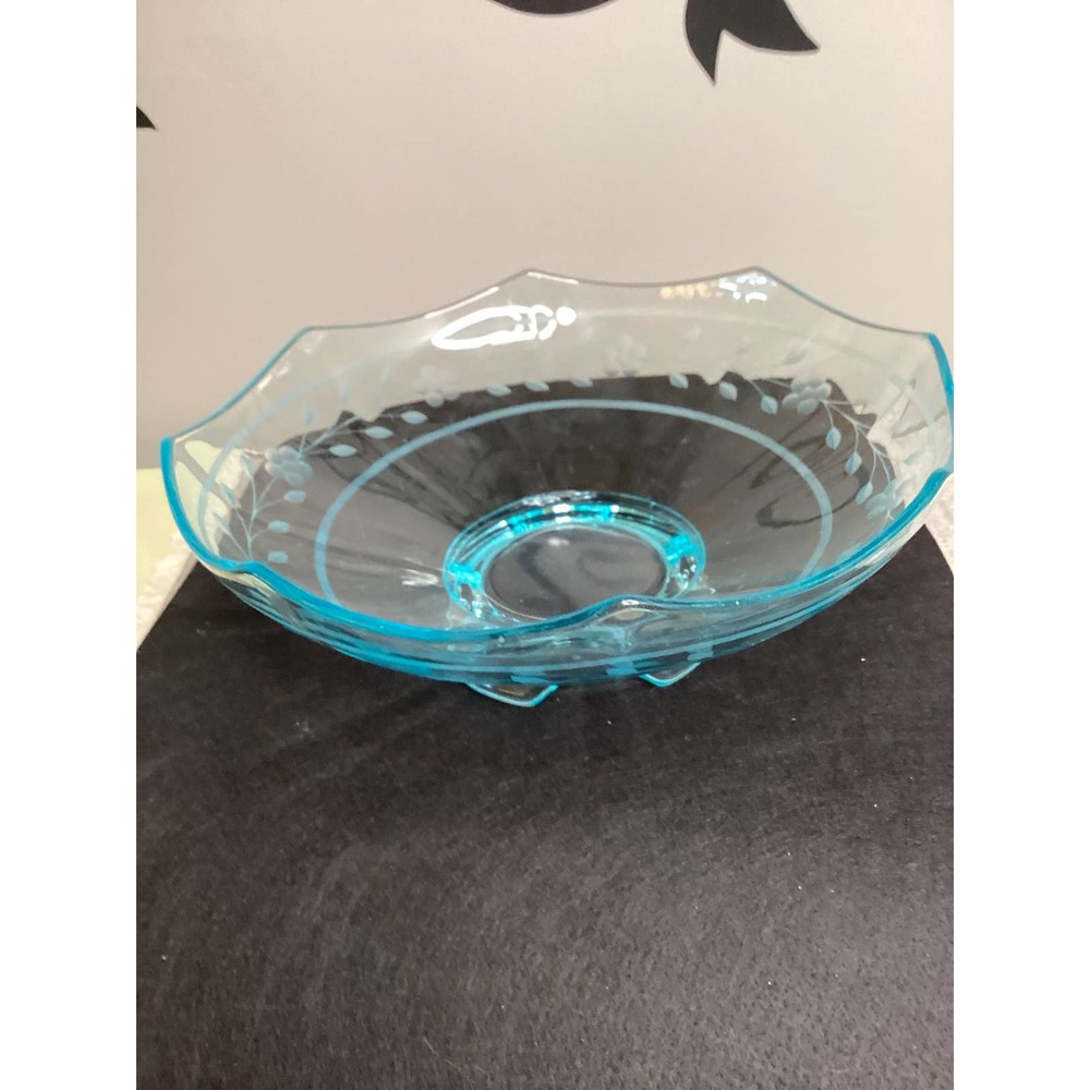 Vintage Large Blue Etched Bowl